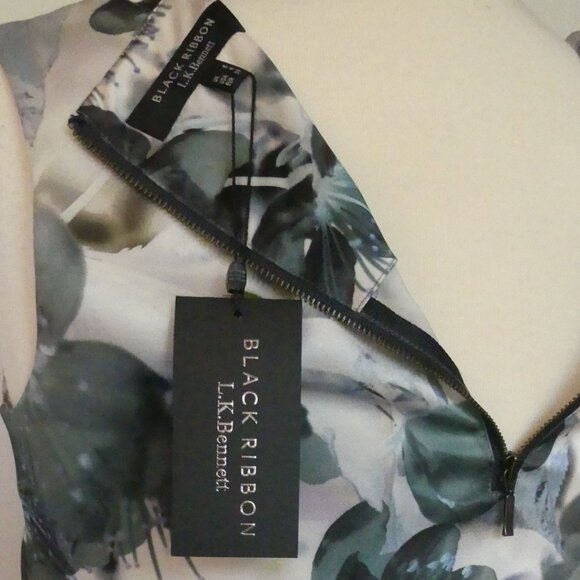 LK Bennett Black Ribbon Zanetta Blossom Garden Print Silk Blouse Top USA Size 4 - Picture 6 of 15